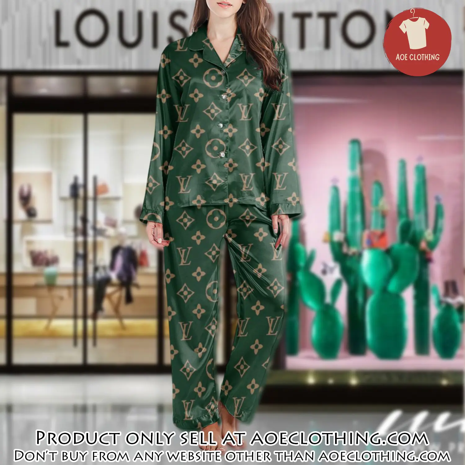 Lv monogram long satin pajama set pjs1028 aoe2559363